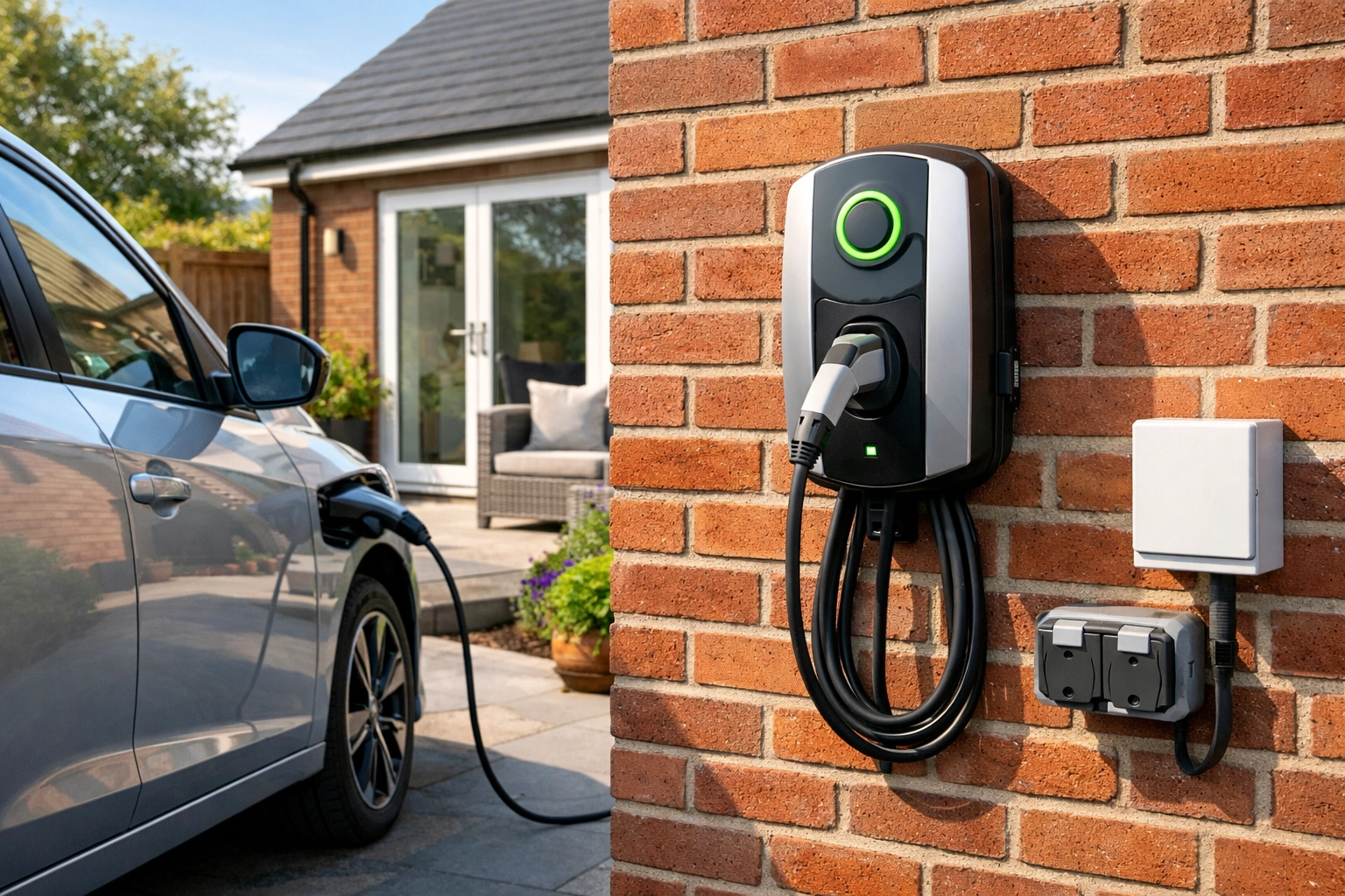 Modern EV charging point installation for a residential property in Dorset.