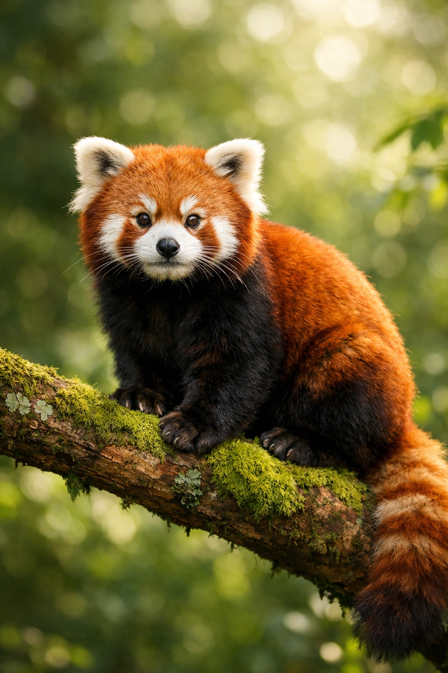 Close-up of a Red Panda on a branch for a sponsored species spotlight and brand visibility page.