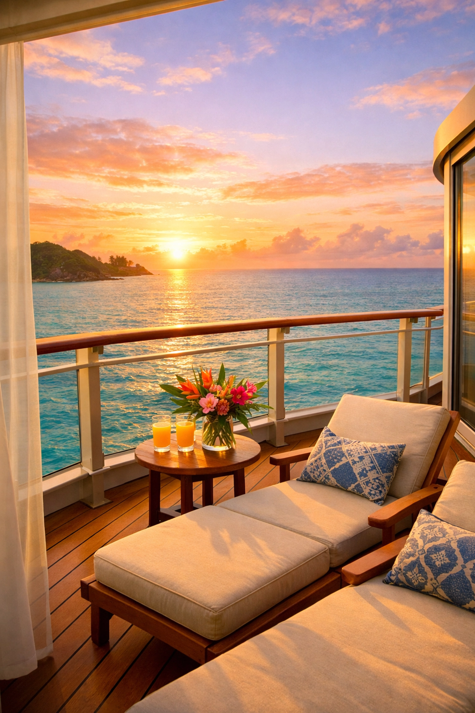 Balcony cabin with ocean view at sunrise - Eastern Caribbean cruise 2026
