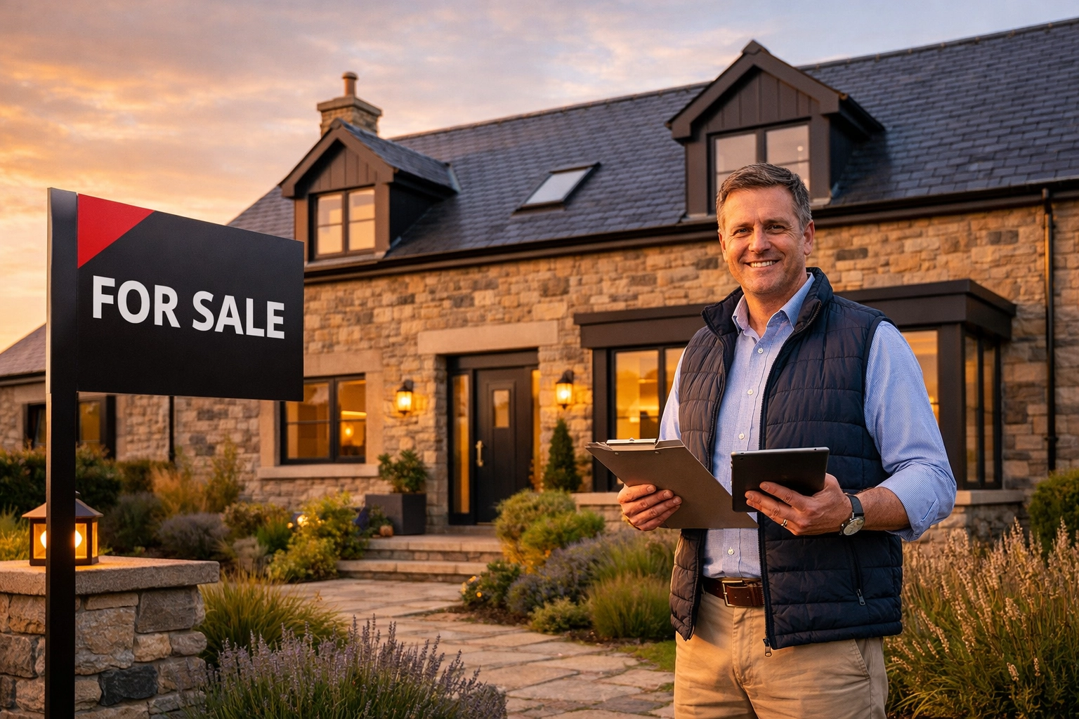 Surveyor conducting Home Report inspection at Scottish property for sale