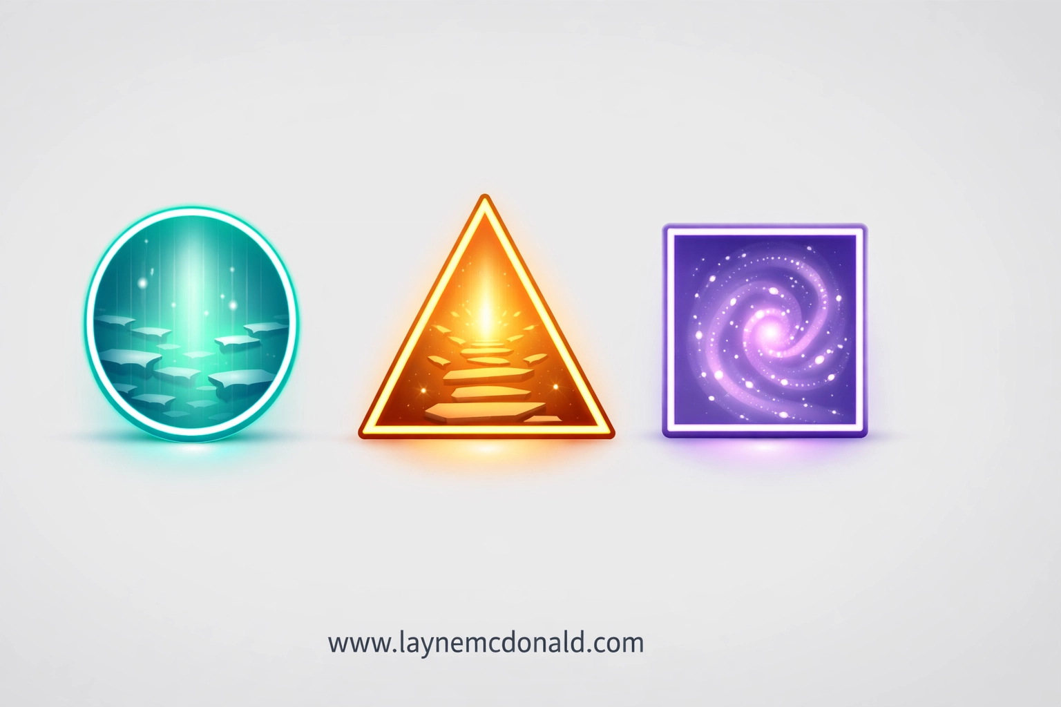 Three unique geometric portals symbolizing tailored content strategies for diverse digital media platforms.