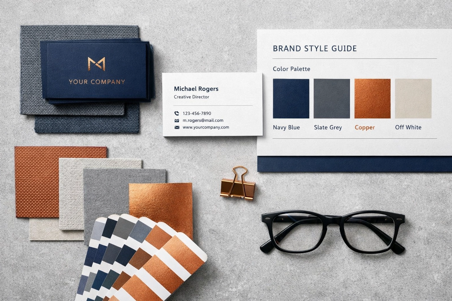 Cohesive brand identity kit with color swatches and logo design elements for small business branding.