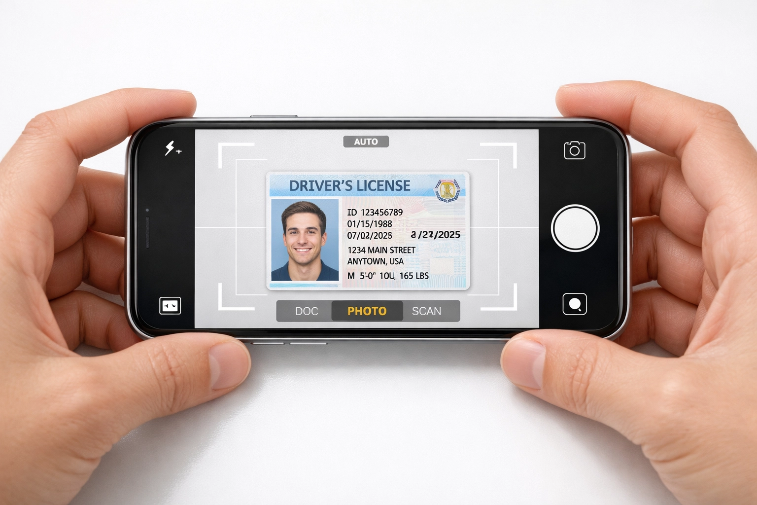 Taxpayer using smartphone to photograph driver's license for IRS account identity verification