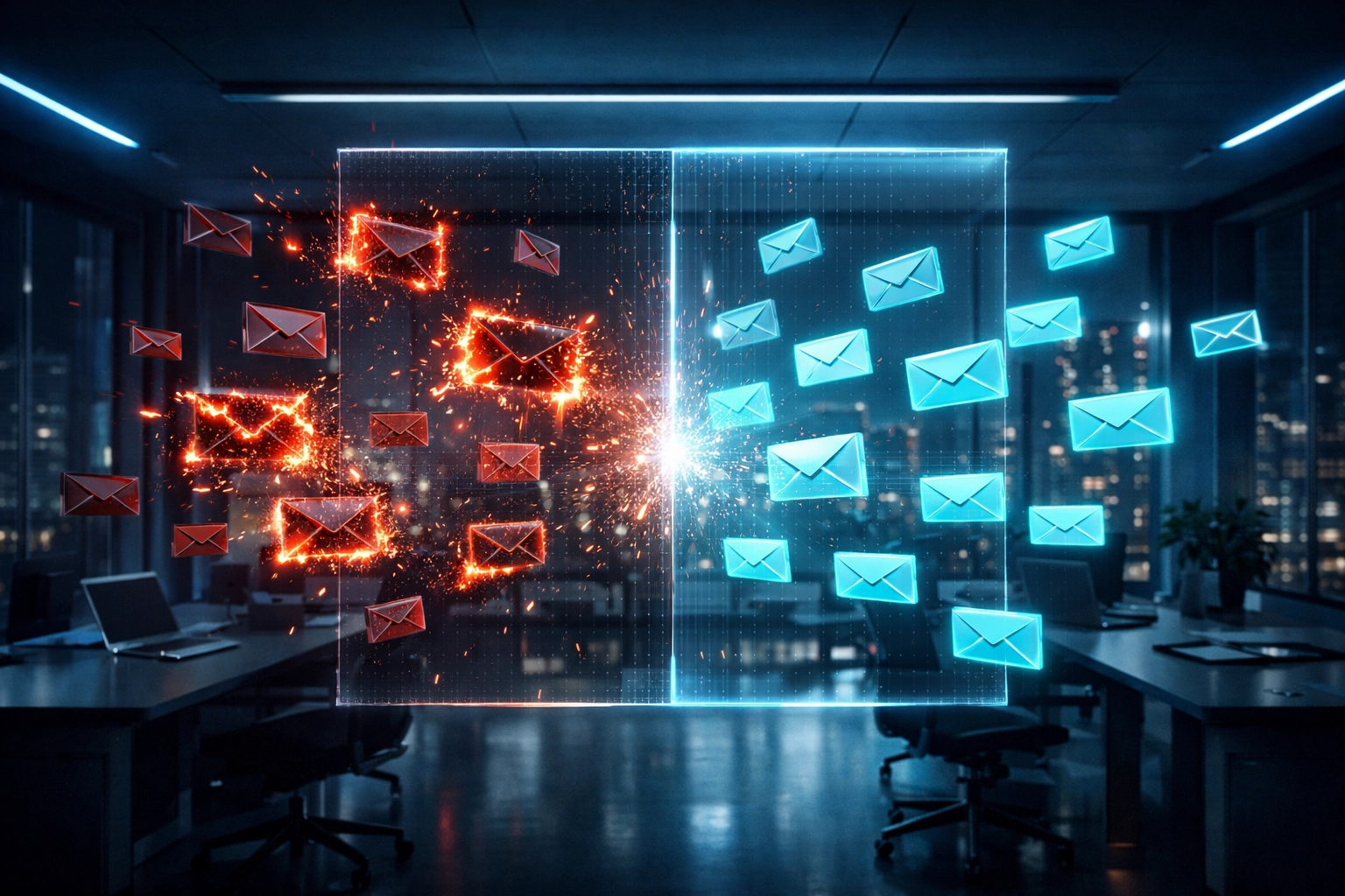 Advanced email security filter identifying and blocking malicious phishing attacks for a small business.