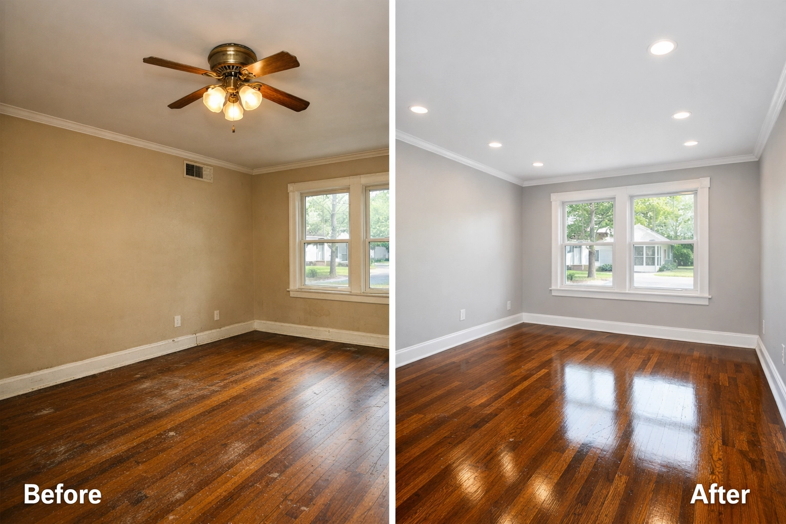 Before and after Nashville rental property renovation by INEX showing transformation from dated to modern