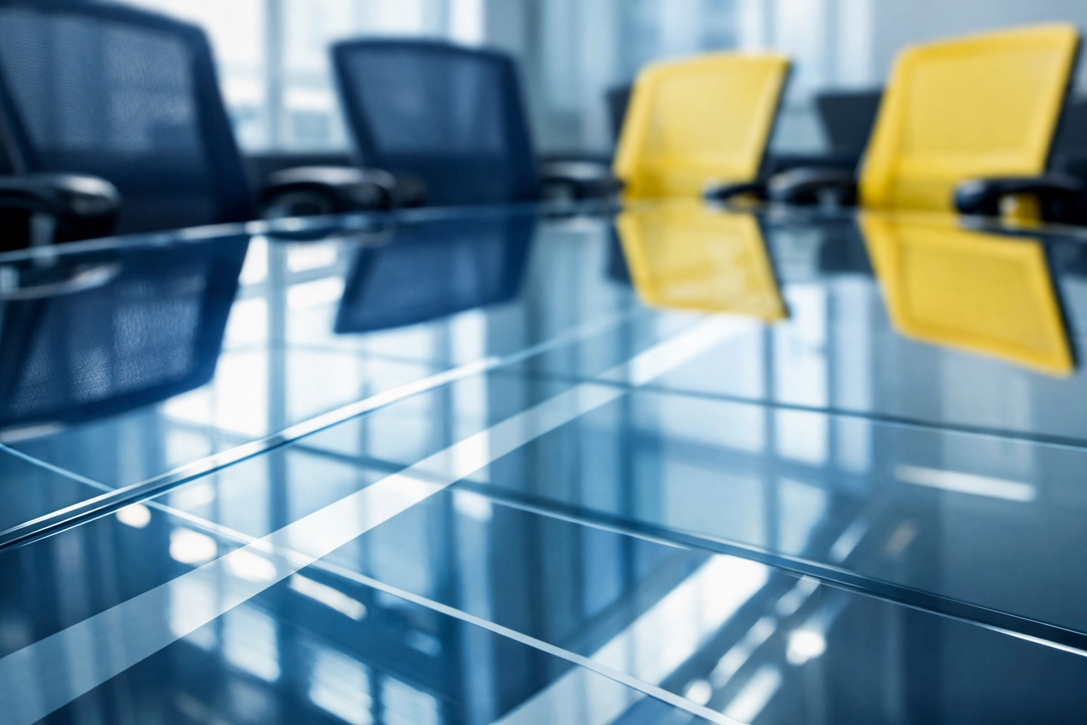 Sanitized glass conference table in a Milford office, emphasizing the importance of deep commercial cleaning.