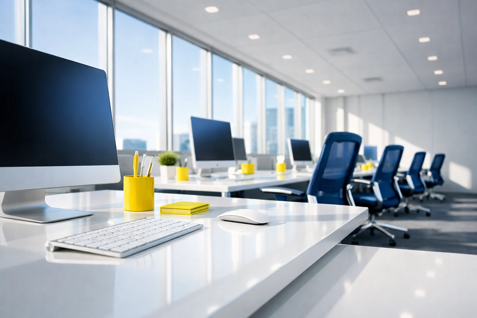 Spotless modern office in Braintree with clean workstations and dust-free desks.