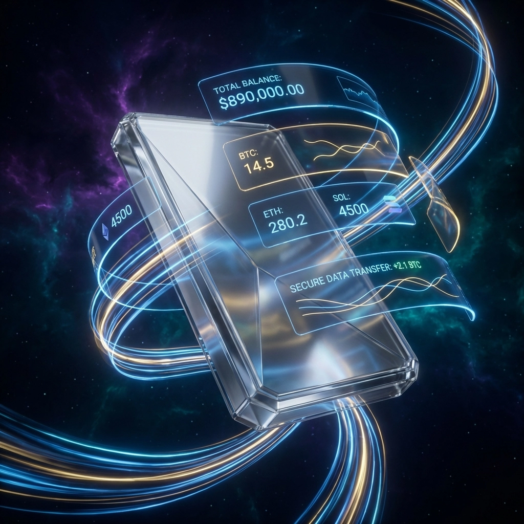 Futuristic digital wallet displaying crypto transactions, highlighting secure Web3 payment solutions for merchants