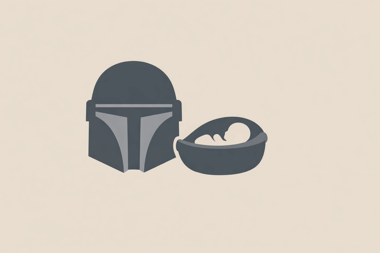 Minimalist vector illustration of a helmet silhouette beside a small child/pod silhouette