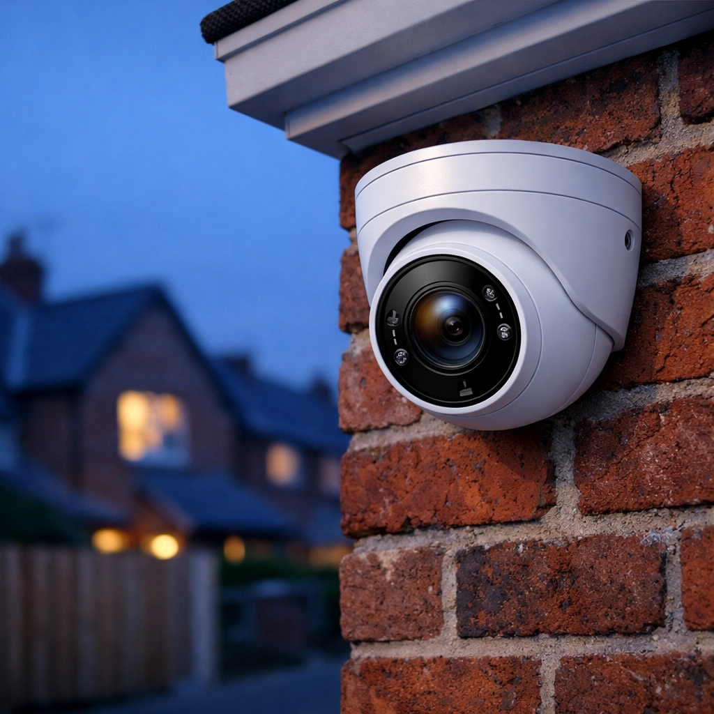 Professional CCTV installation on a Worcester home featuring a modern turret camera for 24/7 security.