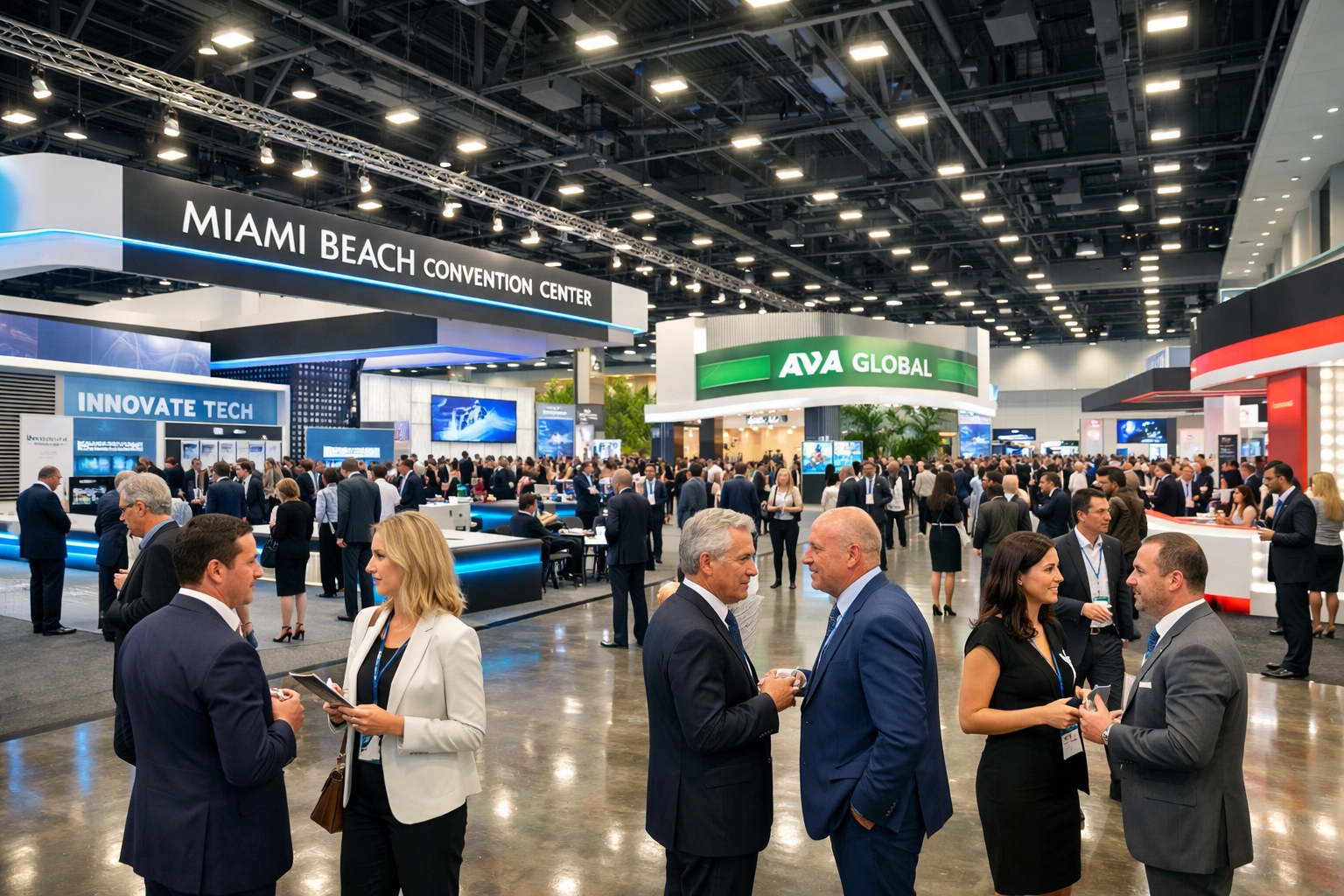 Trade show photographer Miami documenting a bustling corporate conference at Miami Beach Convention Center.