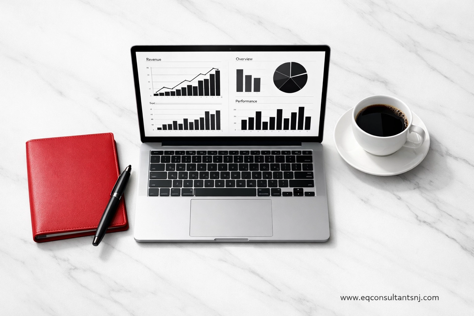 Modern workspace showing financial clarity and virtual bookkeeping tools for New Jersey consultants.