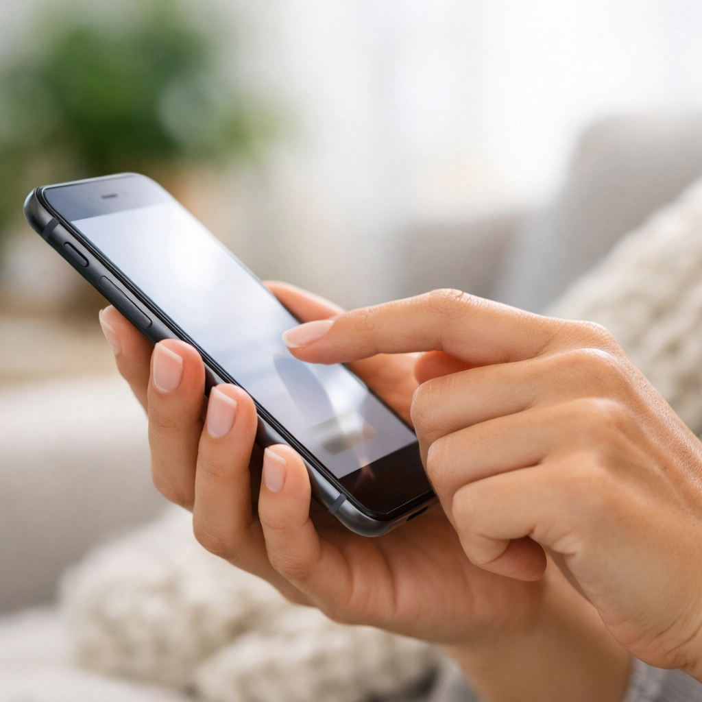 Receiving a fast e-transfer payday loan Canada on a modern smartphone in a bright living room.