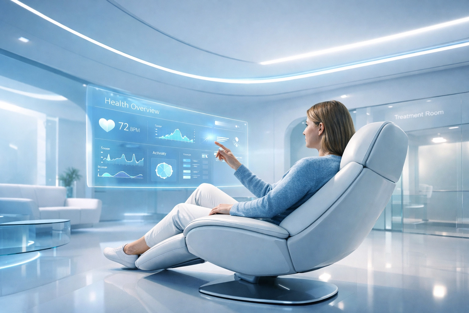 Modern wellness clinic patient using a paperless digital intake system to improve the patient experience.