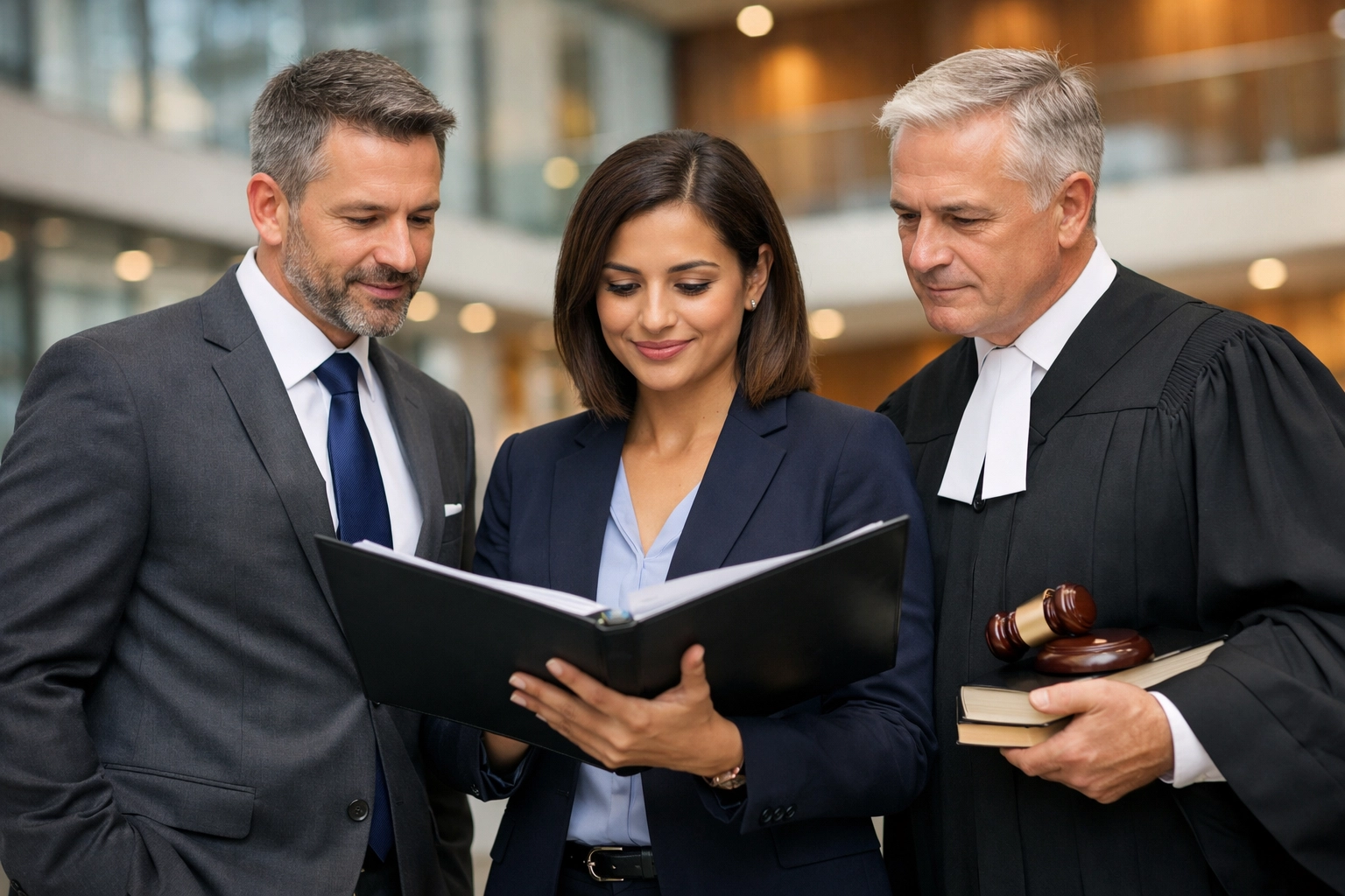 Multidisciplinary team of legal experts and fraud investigators discussing an asset recovery case.