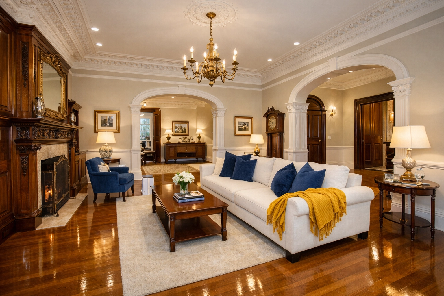 Historic living room near Worcester Art Museum showcasing expert deep cleaning Worcester results.