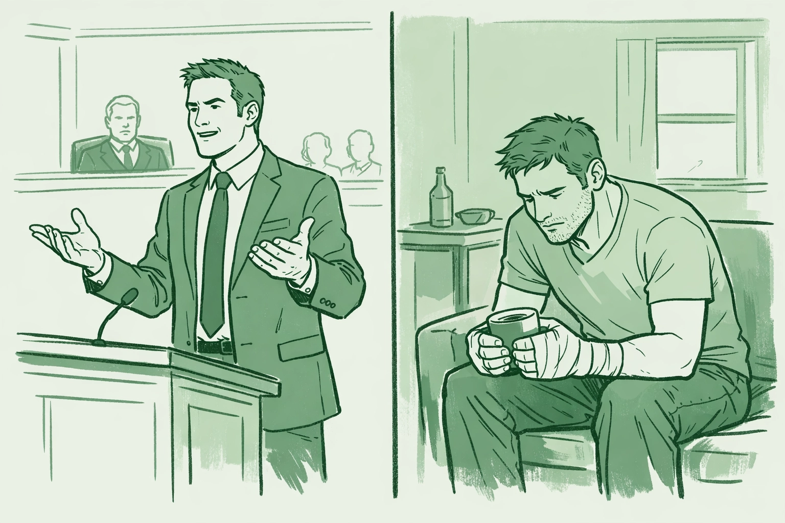 Before and after: confident lawyer becomes isolated man with broken hands - MM literary fiction