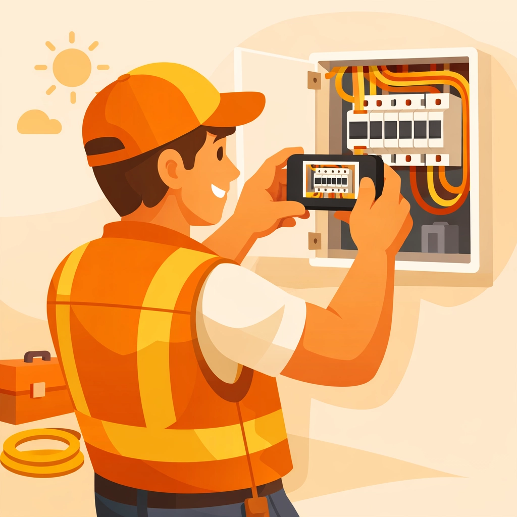 Service professional using a smartphone for easy construction photo documentation on the job.