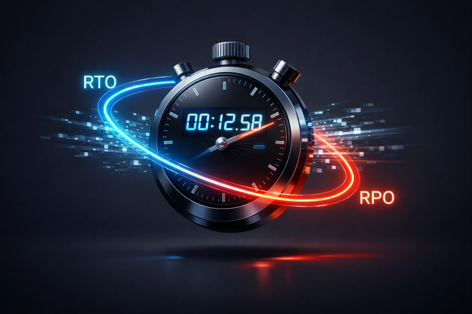Recovery time objective clock illustrating backup testing speed requirements