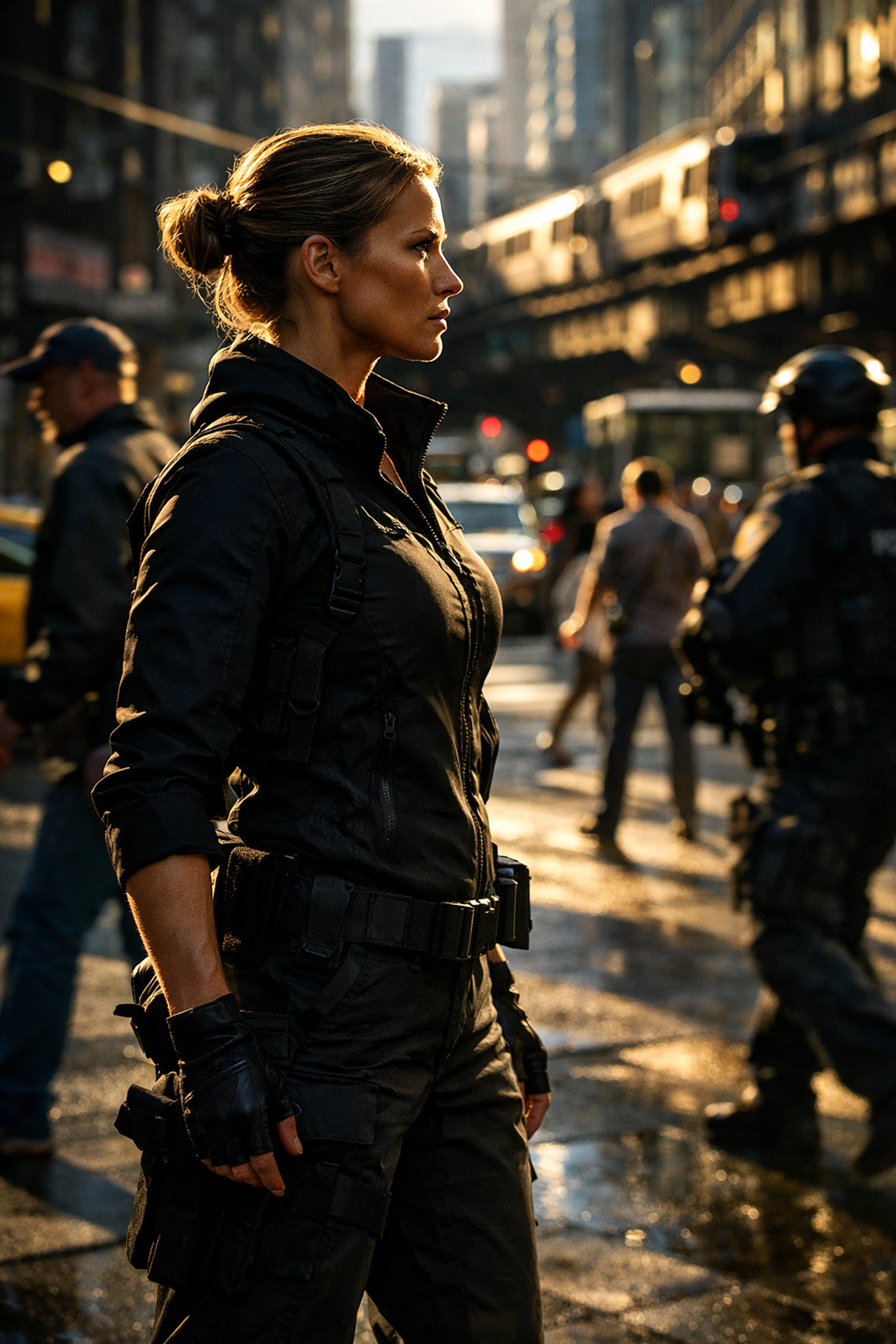 Alert person demonstrating proper situational awareness with confident posture in public space