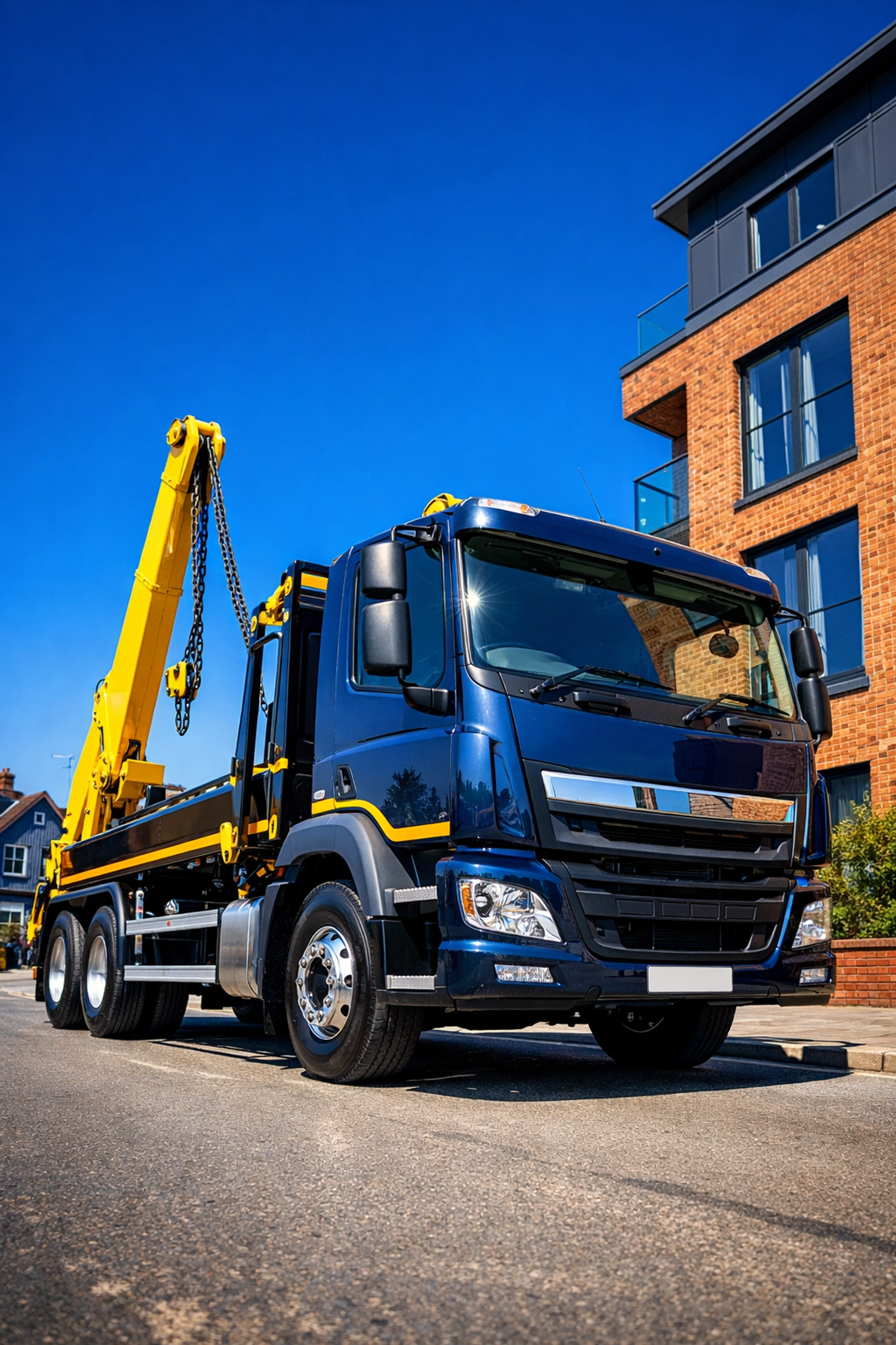 A reliable BSM Group skip-loader truck delivering professional waste management in Liverpool.