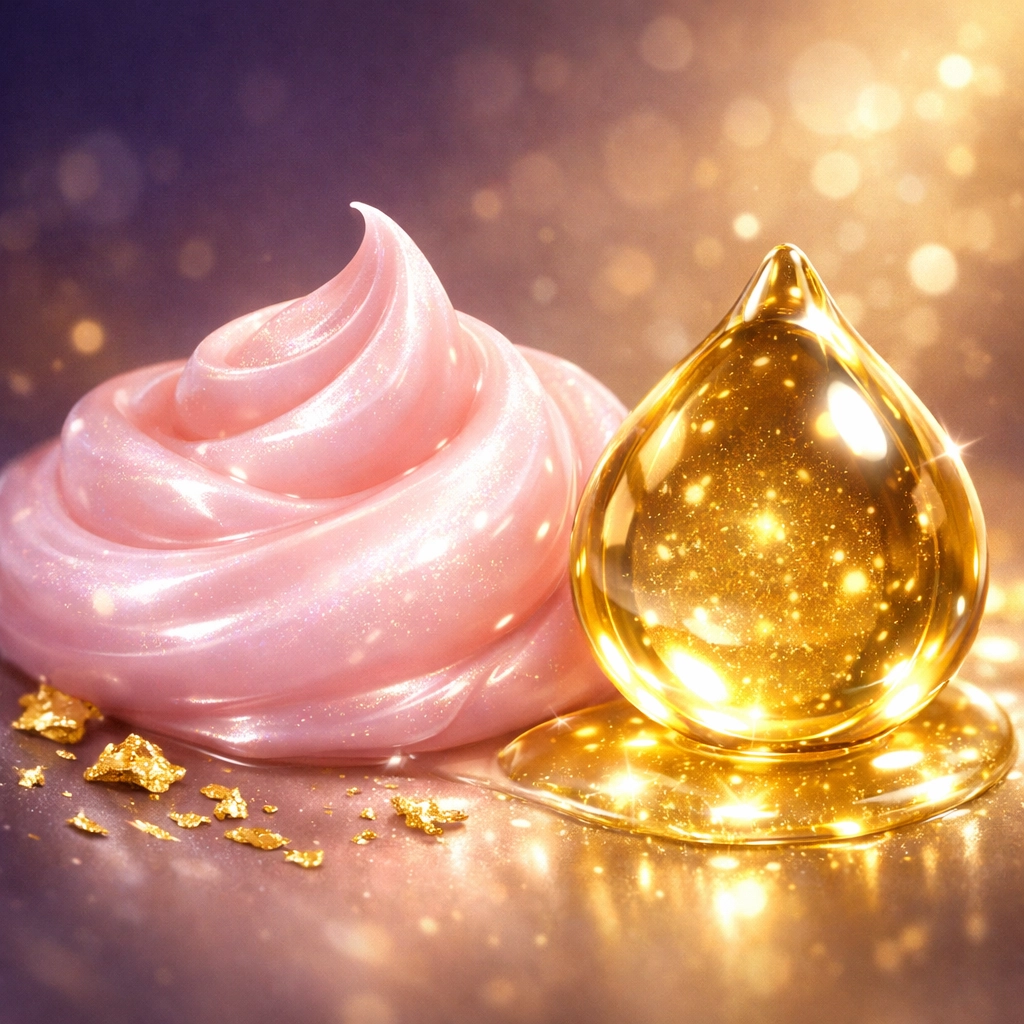 Close-up of luxury healing balm and serum textures from the Blush On The Daley aftercare routine.