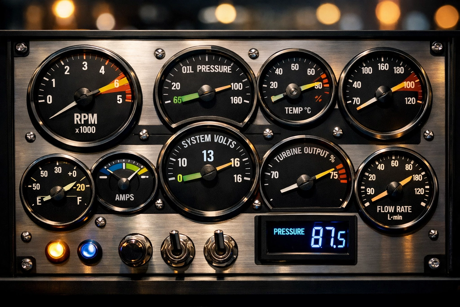 Investment portfolio monitoring dashboard with risk management gauges and indicators
