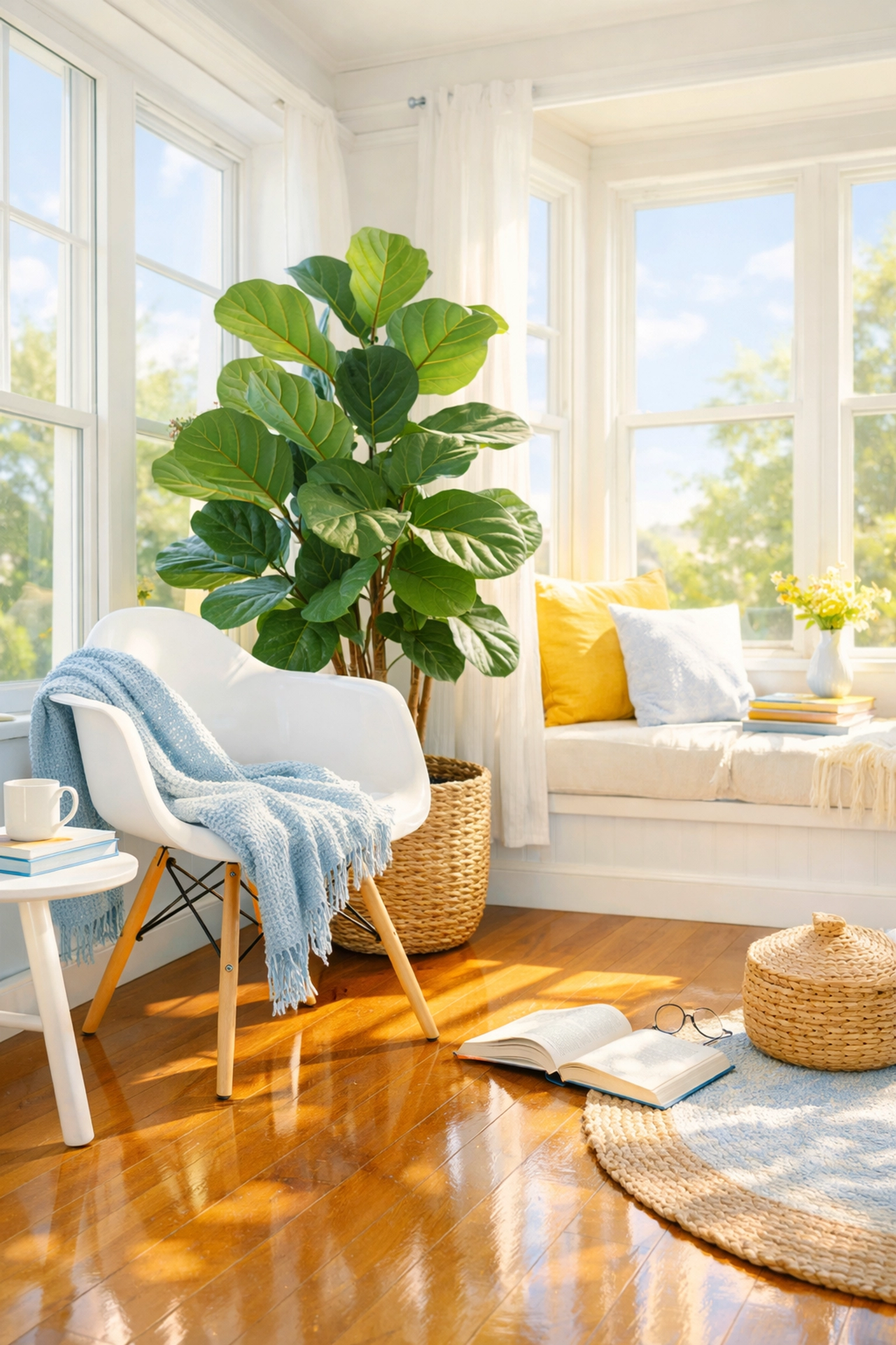 A dust-free, sun-drenched sunroom with polished floors, illustrating a healthy home environment.