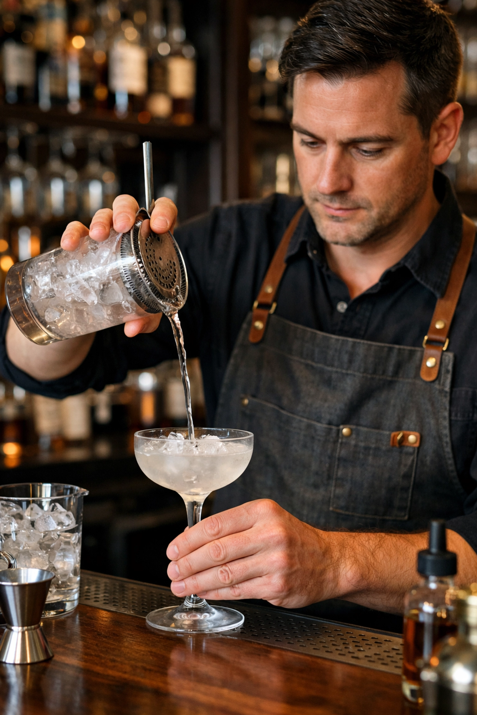 Professional bartender in Washington pouring a cocktail, highlighting MAST compliance for liquor liability risk.
