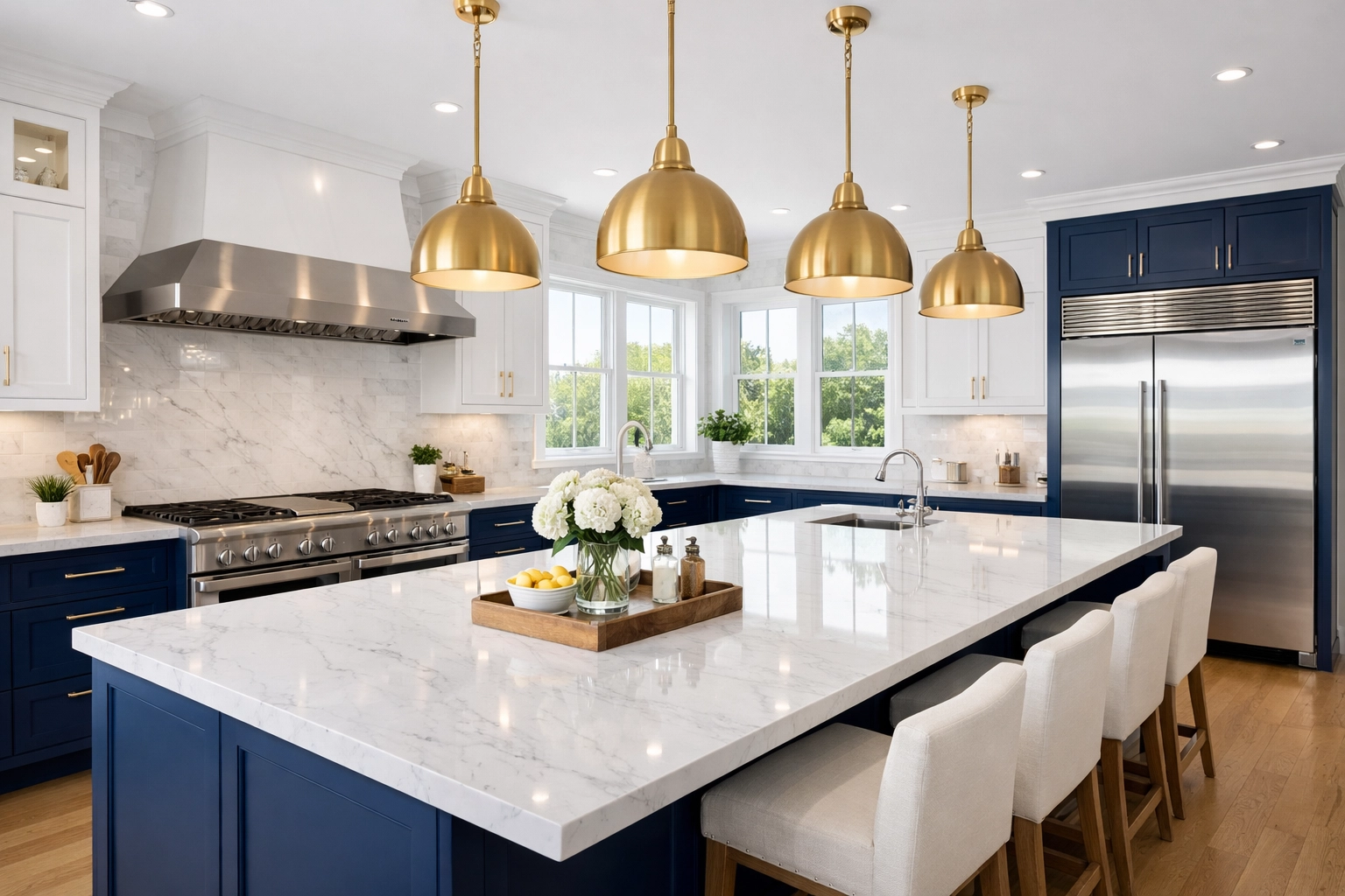 Luxury kitchen in North Andover showcasing spotless countertops from professional residential cleaning.