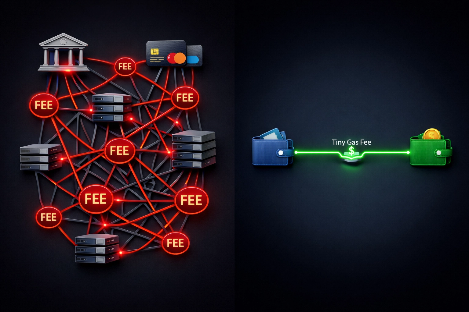 Traditional payment processing fees compared to Web3 blockchain direct payments with minimal costs