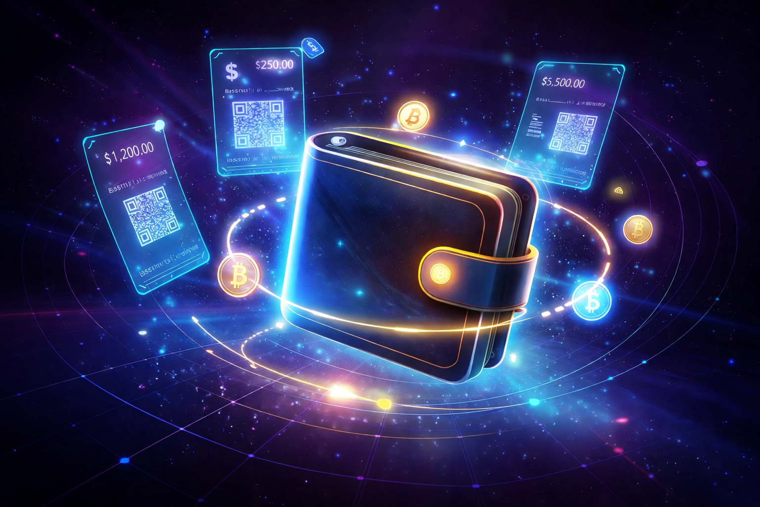 Digital self-custody crypto wallet for LUSD stablecoin with QR codes and blockchain transaction receipts