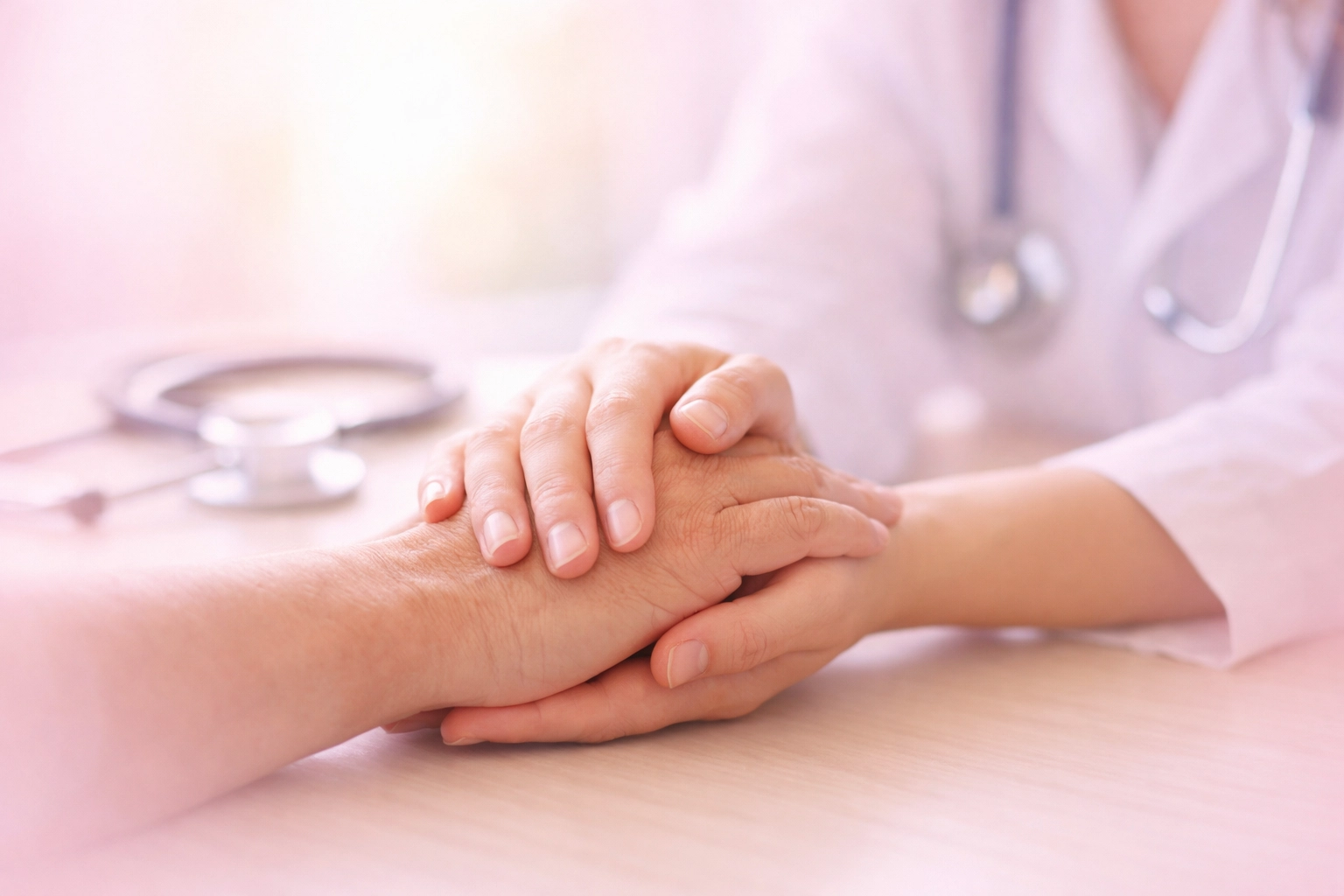 Healthcare provider holding patient's hand showing compassionate behavioral health care