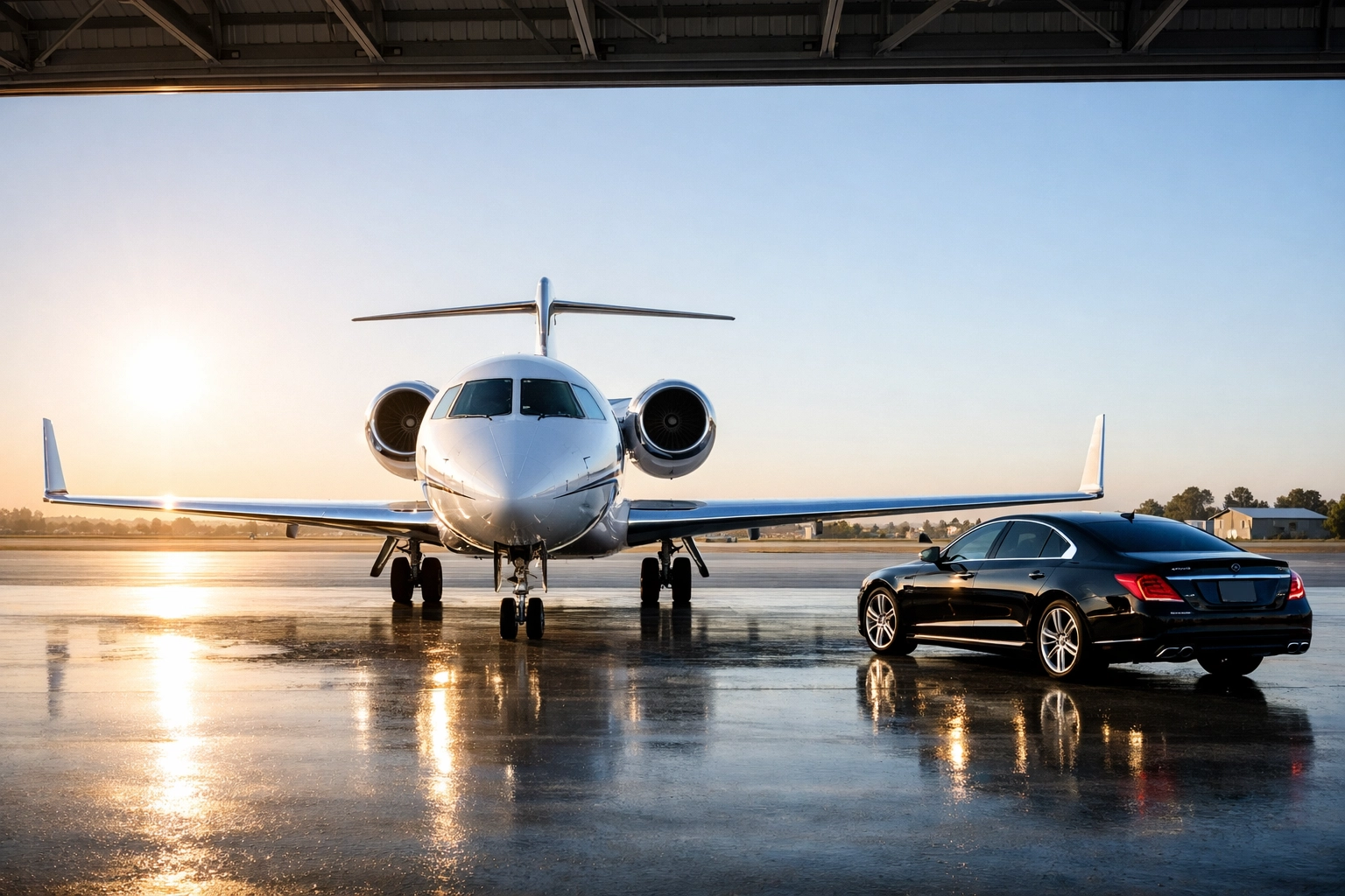 The Executive’s Guide to Mastering the Super Bowl Branding Blitz Luxury private jet and executive sedan providing seamless corporate travel logistics for high-level events.