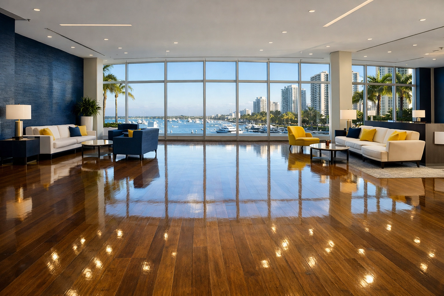 Clean commercial lobby in New Bedford showing professional janitorial maintenance.