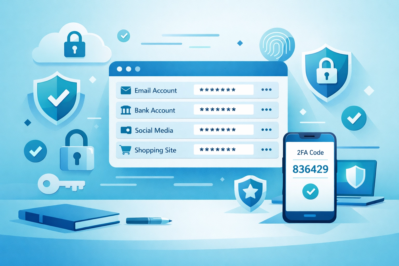 Password manager with two-factor authentication security protecting business data