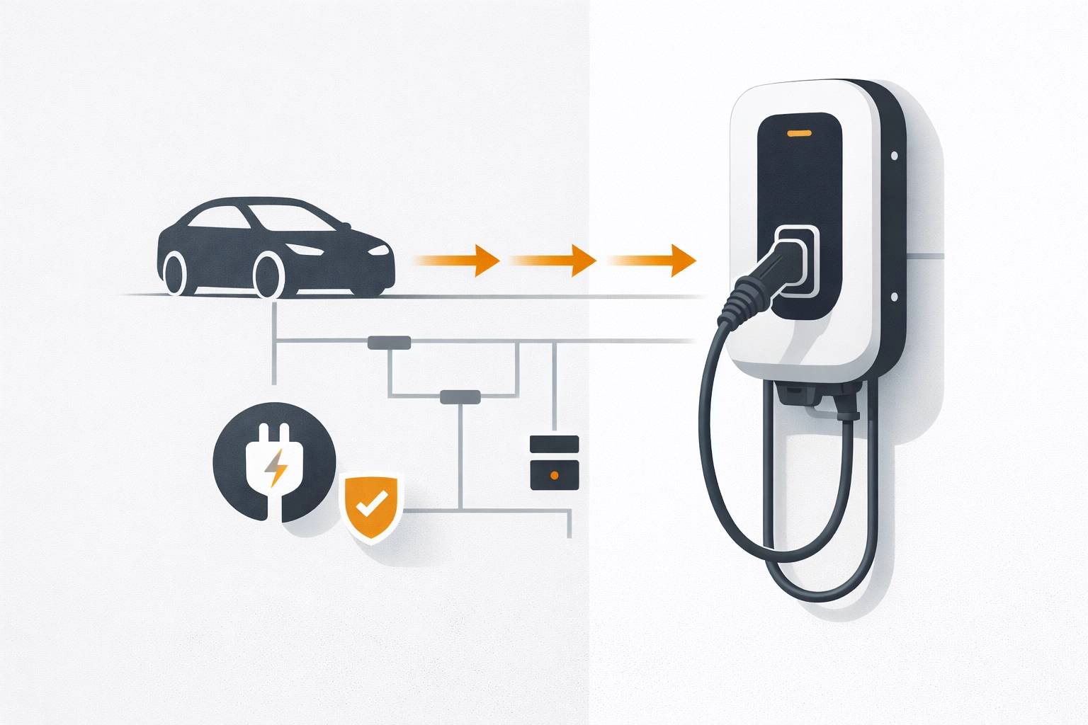 Wallbox & Lastverteilung (technische Vektor-Illustration) – Installation 1050 Wien