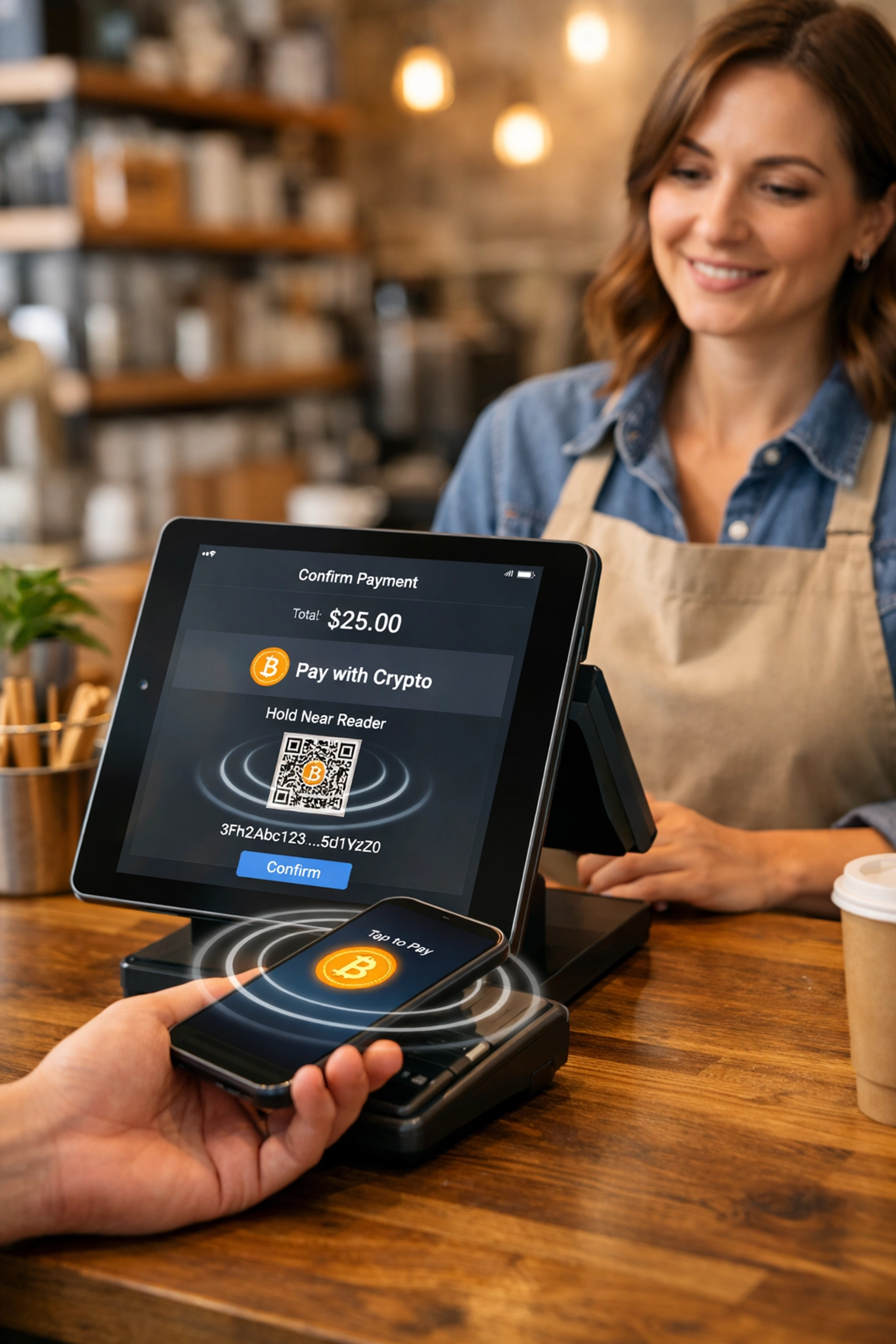 Small business crypto POS system accepting Web3 payments at retail checkout counter