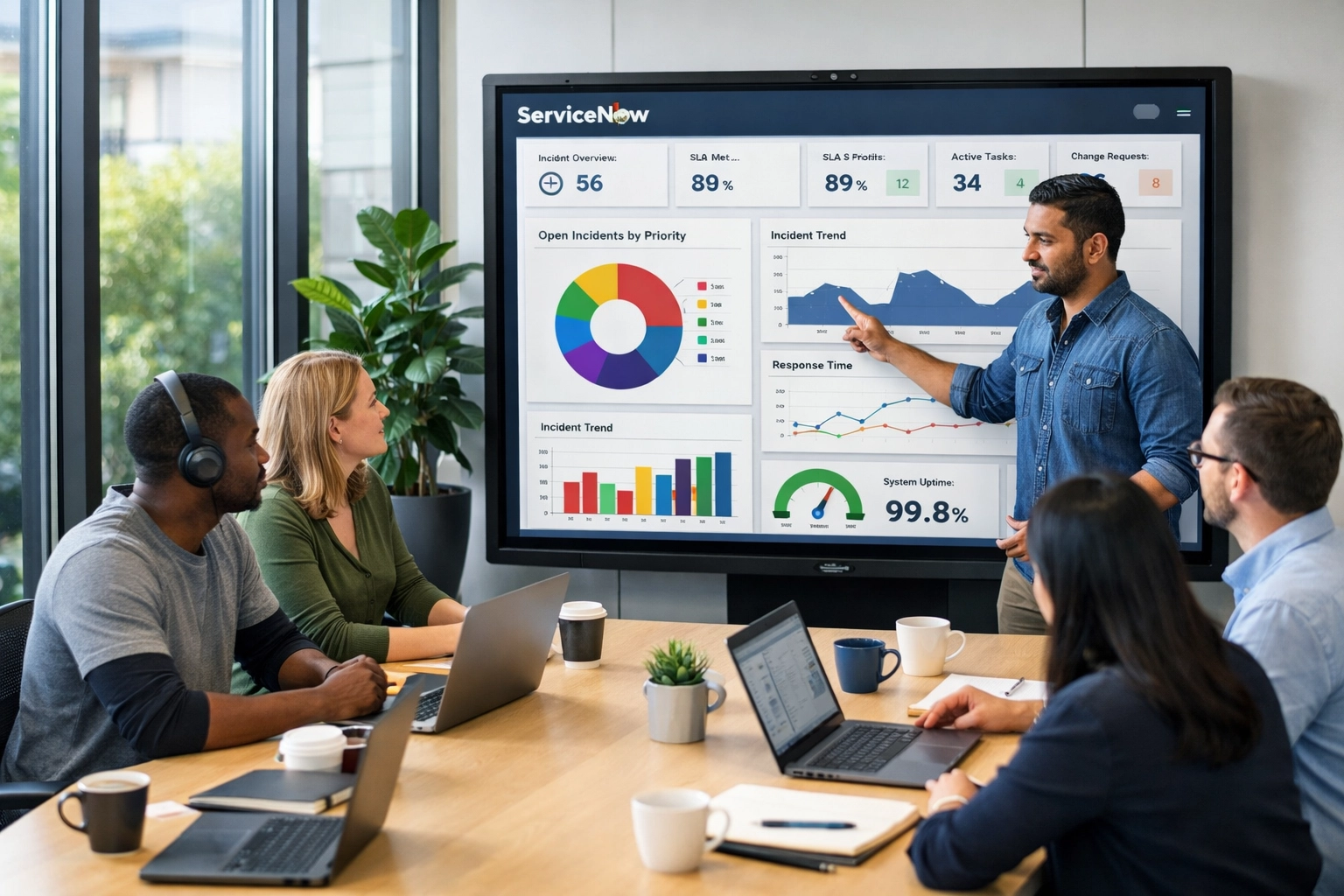 IT professionals collaborating on ServiceNow ITOM implementation strategy