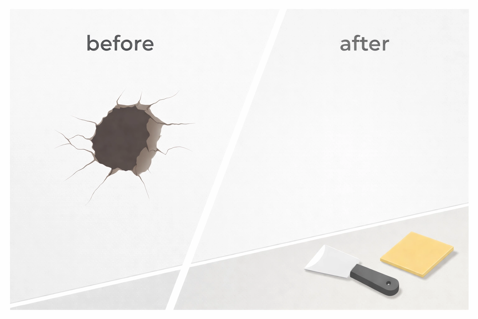 Before-and-after drywall repair showing typical handyman fixes available in Vancouver homes