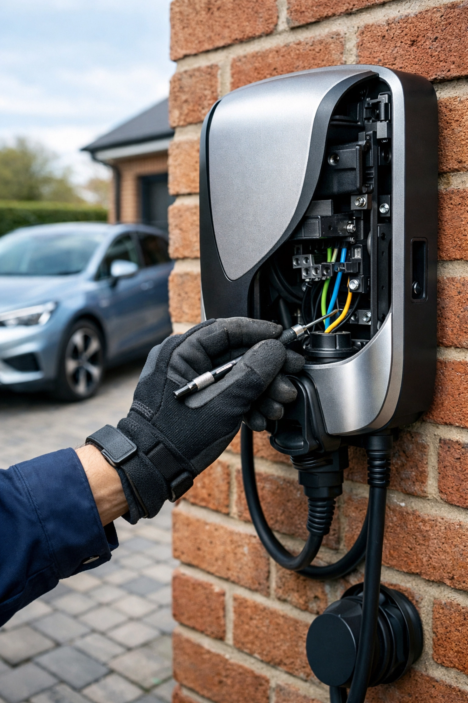 Expert EV charger installation at a Dorset home showing professional electrical workmanship.