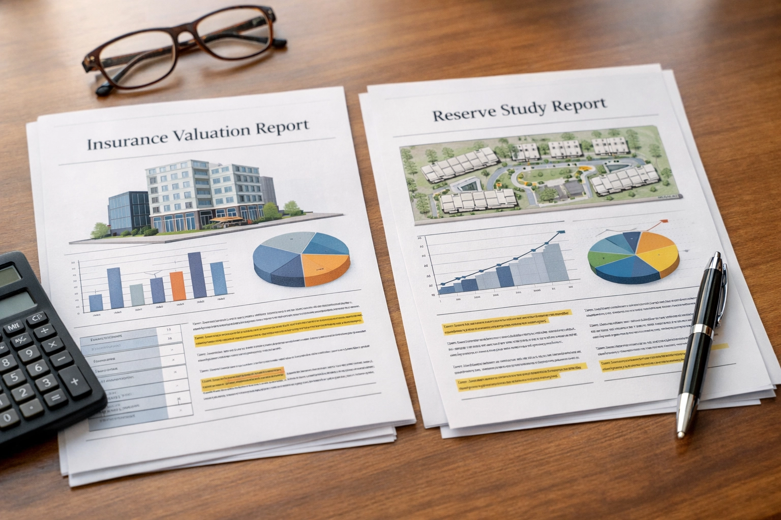 Reserve study and insurance valuation documents for condo association coverage review