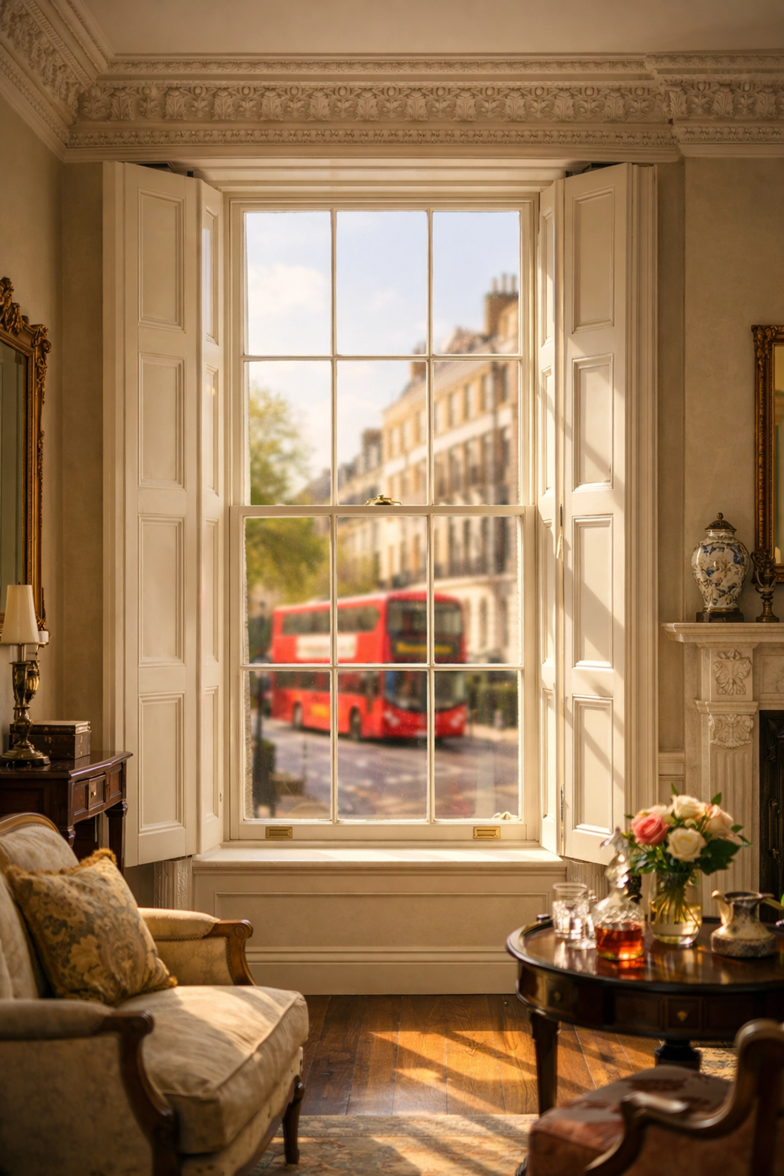 Original Georgian sash window with secondary glazing installed for noise insulation in London.