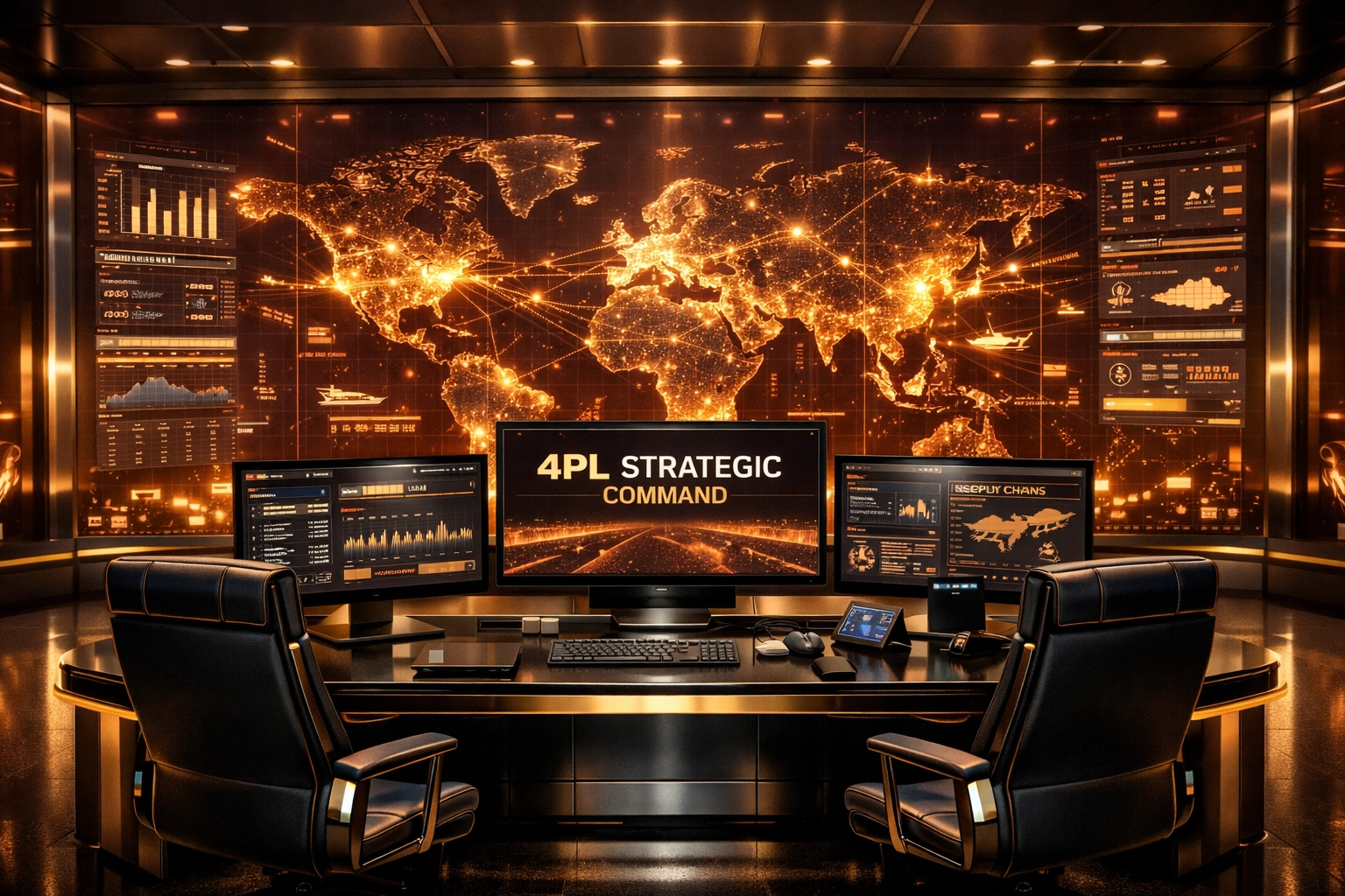 Strategic 4PL command center representing supply chain management companies driving operational excellence.