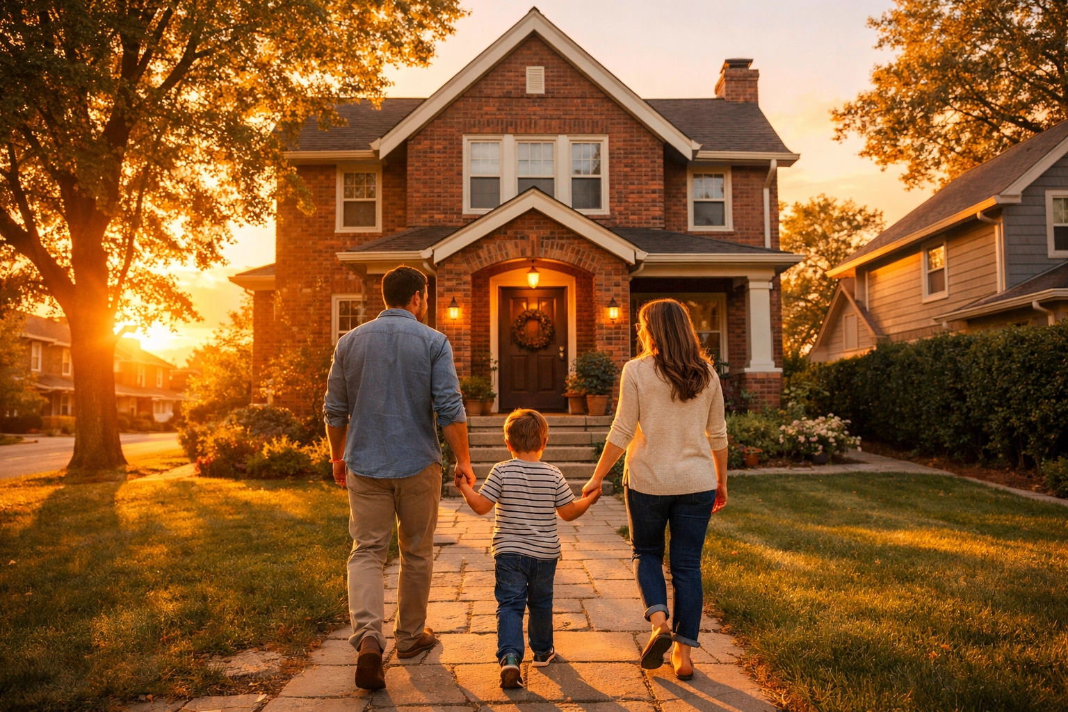 A family walking to their new Omaha home, enjoying a fresh start after a successful sale.