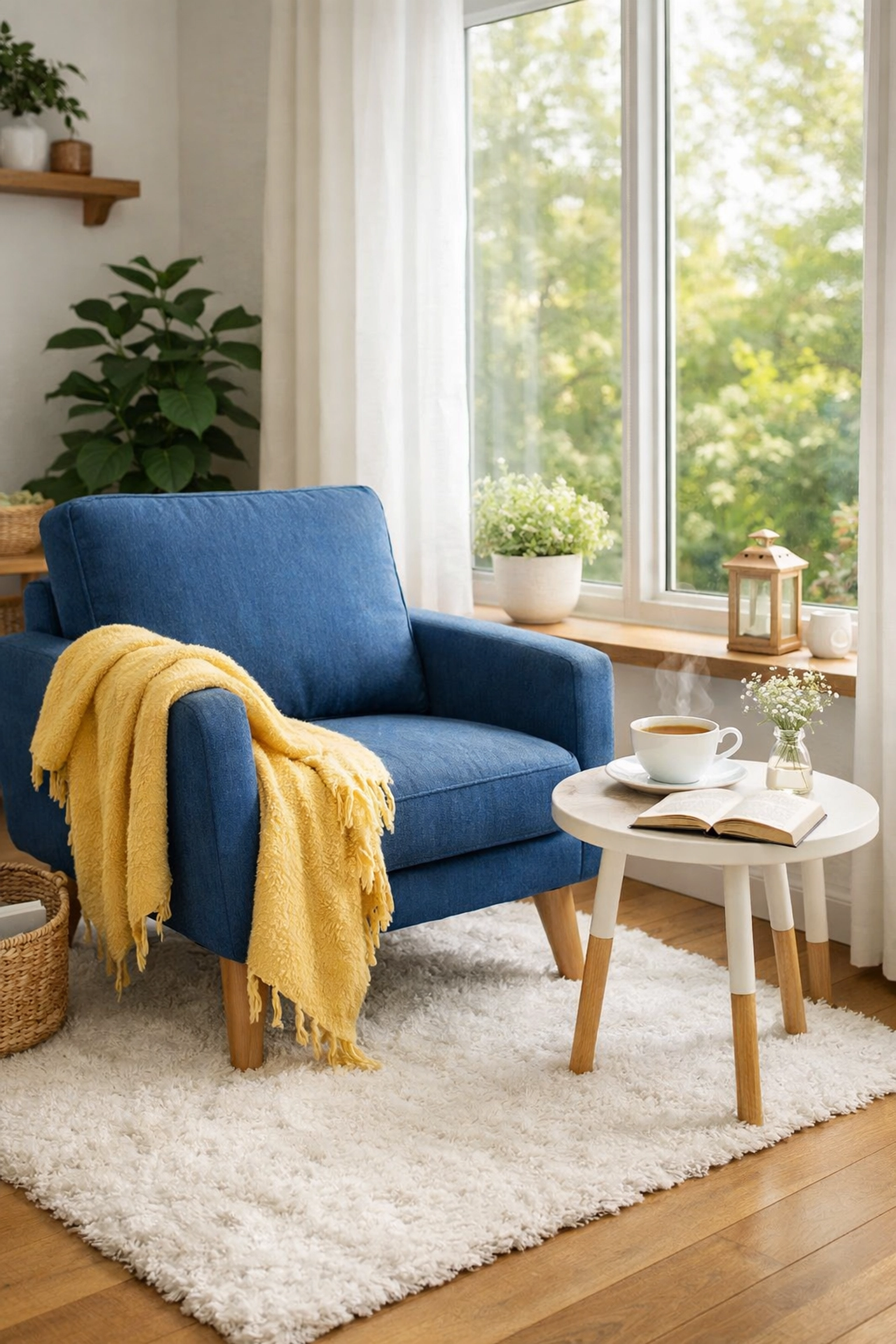 A pristine reading nook in a Natick home illustrating the self-care benefits of a stress-free sanctuary.