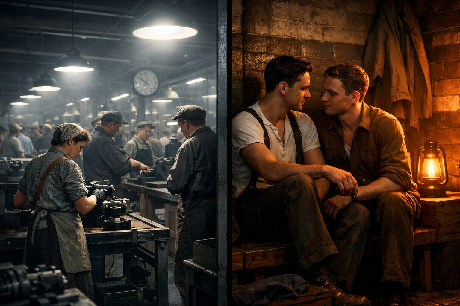 Hidden gay relationship in Swedish WWII factory showing double lives and secret networks