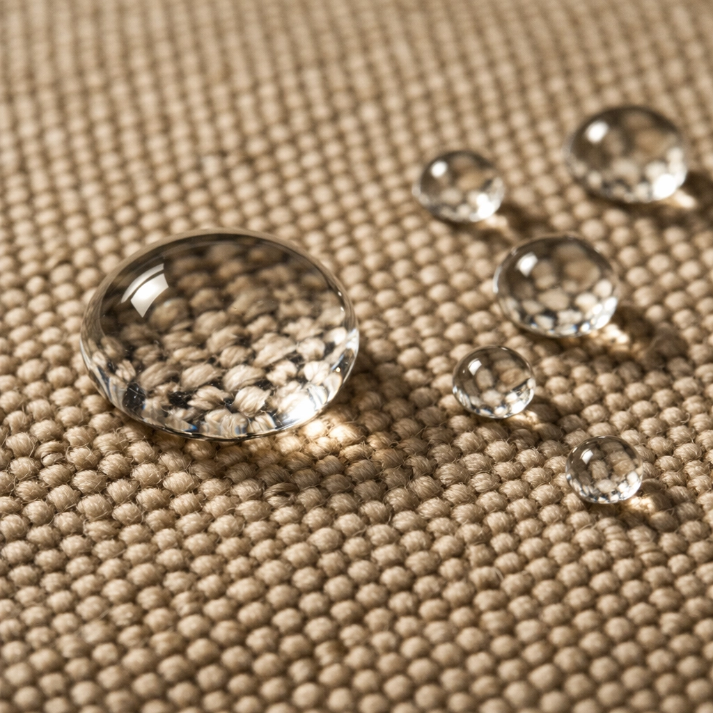 Wasserabweisender Stoff einer Markise nach Maß mit hochwertiger UV-Schutz-Beschichtung.