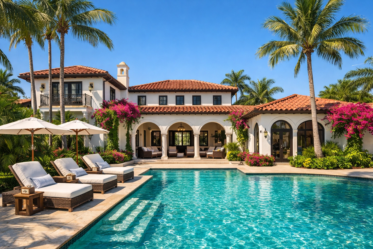 Luxurious Mediterranean villa with a pool, one of the best places to live in Florida for New Yorkers.