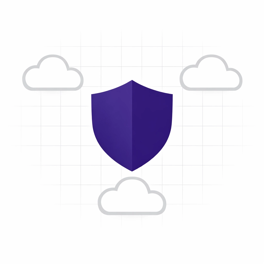 A purple security shield icon with cloud storage symbols for secure digital record-keeping and backups.